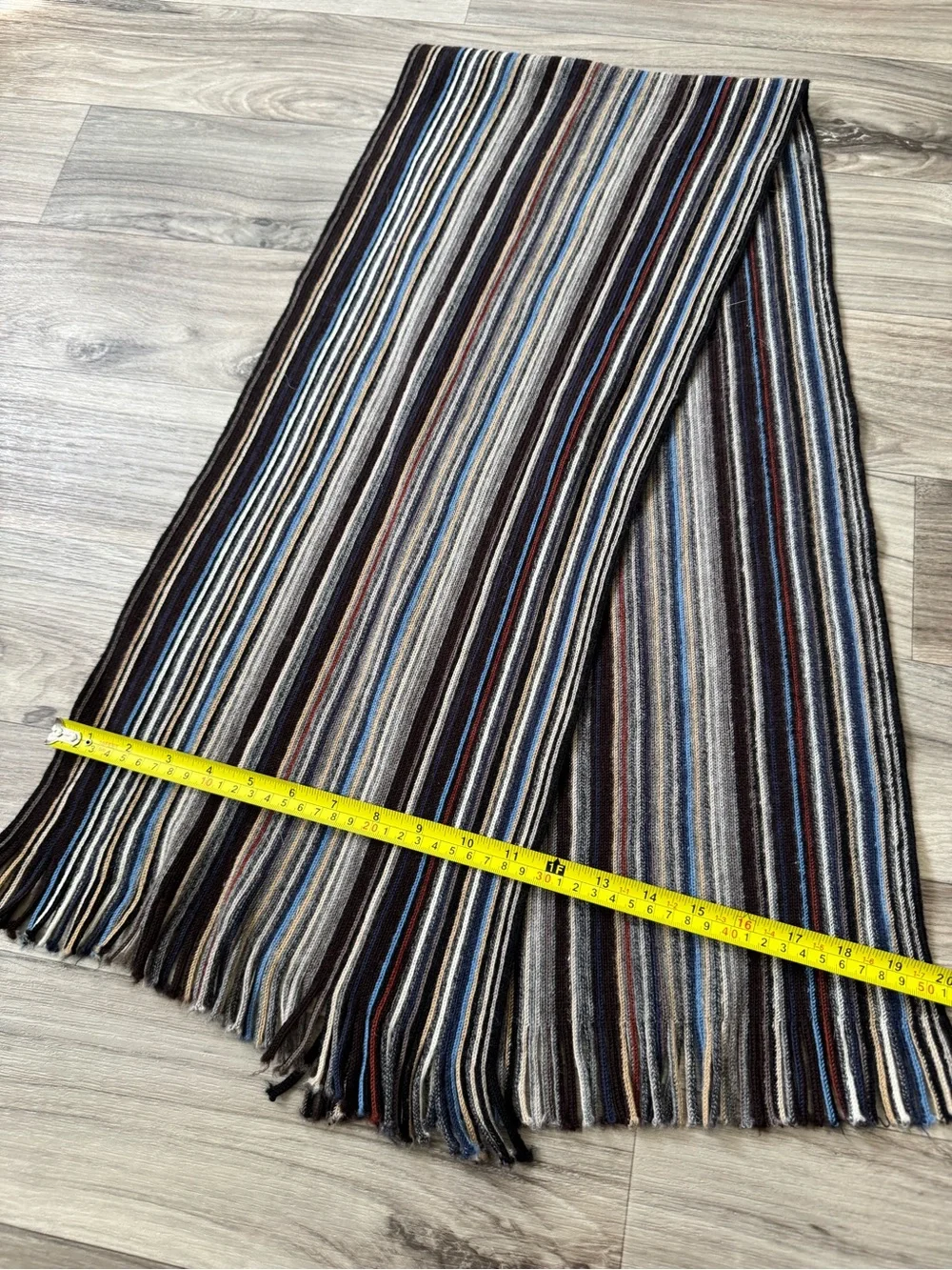 Johnston & Murphy 100% Wool Made in Gemany Striped Multi Color Fringe Scarf
